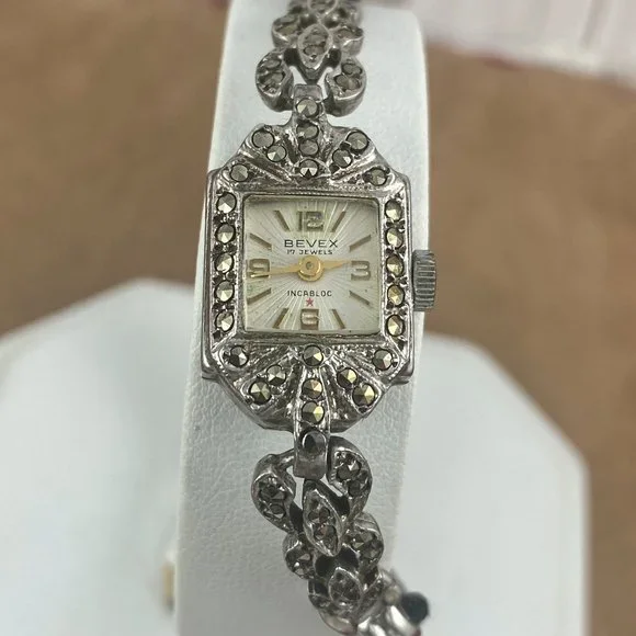 Vintage 1940-1950\'s Bevex Ladies Watch Swiss Made With Marcasite Gems Marcasite Vintage Ladies Watch - Etsy UK main image 4